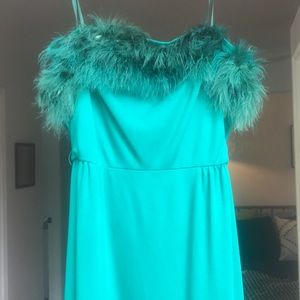 Vintage Emerald green fur trim dress